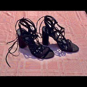 Size 9 - Forever 21 - Black - Lace Up Chunky Heels